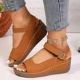 thumbnail image 6 of Avtoify Summer Women's Wedges Shoes Fashionable Versatile Casual One Stitched Buckle Up Wedge Heel Beach Plus Size, 6 of 10