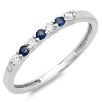 14K Gold White Diamond & Blue Sapphire Anniversary Ring Wedding Band 1/5 CT