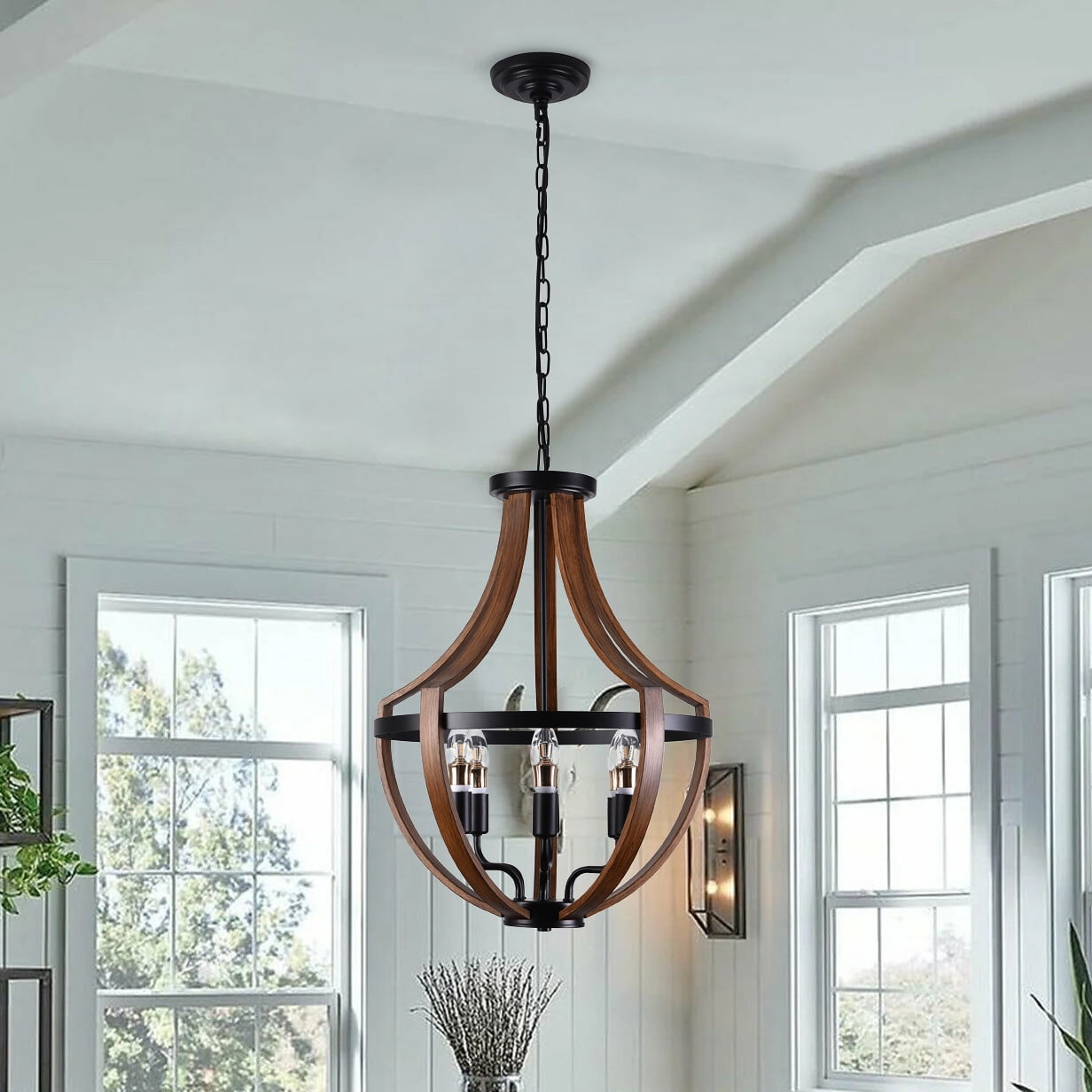 Aiwen Industrial Wood Grain Pendant Light 6 Lights Farmhouse Ceiling Lamp Fixture