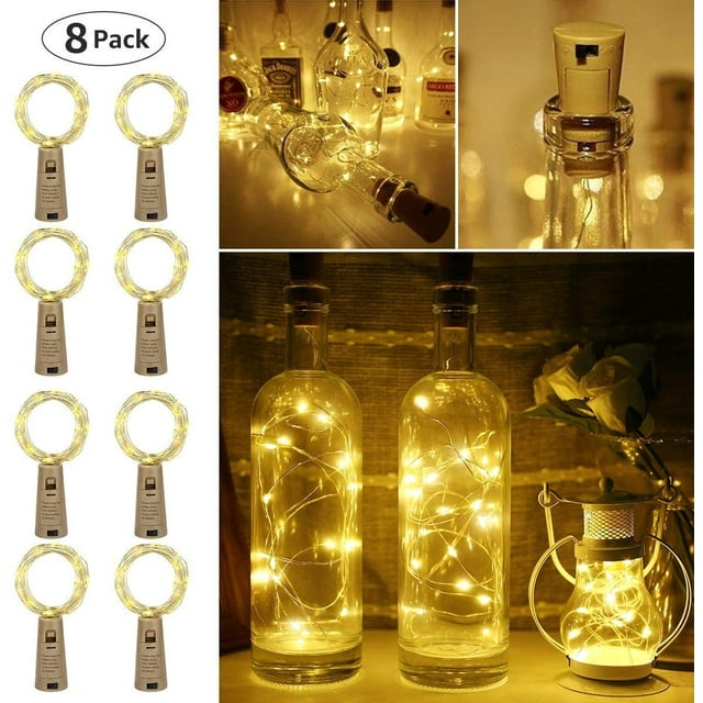 (con batería) 8PCS-blanco cálido-2m 20 luces con bolsa electrónica-cadena de luces de corcho Adepaton LKX-1738