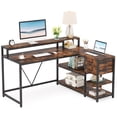 thumbnail image 4 of Fnova 55" Desk with Drawer, Modern Reversible L Shaped Table, Corner Computer Desk with Storage Shelves and Monitor Stand for Home Office, 4 of 16