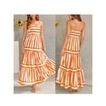 thumbnail image 2 of FOCUSNORM Robe Longue à Volants Sans Manches à Bretelles Spaghetti Col Carré Imprimé Rayé Robe Midi, 2 of 9