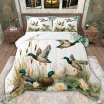 jejeloiu Rustic Mallard Full Size Comforter Sets,Lotus Leaf Bedding Sets For Girls Boys Reversible 3pcs