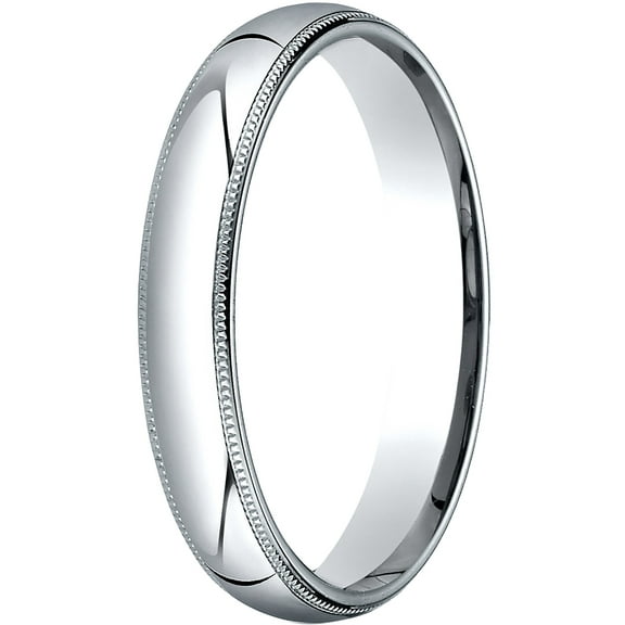 Mens 10K White Gold, 4mm Slightly Domed Comfort-Fit Wedding Band with Milgrain (sz 14.5)