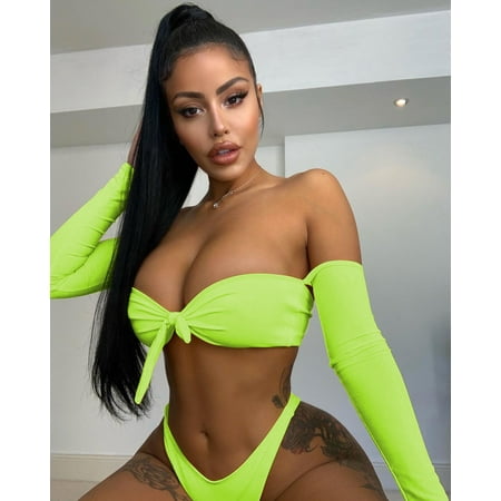 Women Swimsuit Set  Long Sleeve Lace-up Tops and Panty Two-piece Suit for Vacation Swimming Beach