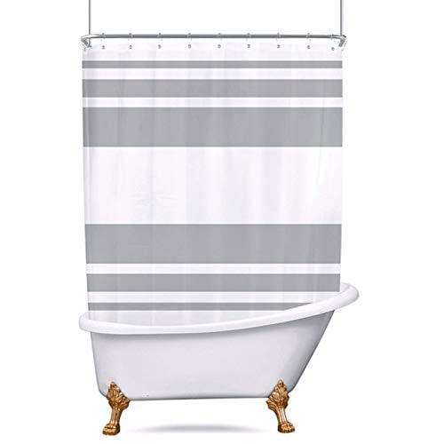 Riyidecor Clawfoot Tub Shower Curtain 180wx70h Inch All Wrap Around Panel Grey And White Stripe Fabric Bathtub Set Extra Wide Polyester Waterproof 32 Pack Metal Hooks Com Riyidecor Clawfoot Tub Shower Curtain, Wrap Around Shower Curtain