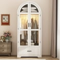 thumbnail image 5 of 71"H Arched Armoire Wardrobe Closet for Bedroom w/ Glass Door & LED Sensor Light, Wooden Wardrobe Closet Clothing Storage Cabinet w/1 Drawer & Hanging Rod, 5 of 10