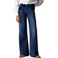 thumbnail image 2 of High Waist Women Blue Washed Wide Leg Long Jeans Casual Denim Pants with Pocket, 2 of 6