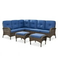 thumbnail image 3 of PARKWELL Outdoor Sectional Sofa Furniture Set,Patio Wicker L Shaped Couch High Back Conversation Set with Ottomans for Garden Yard,Brown Wicker Navy Cushion, 3 of 10