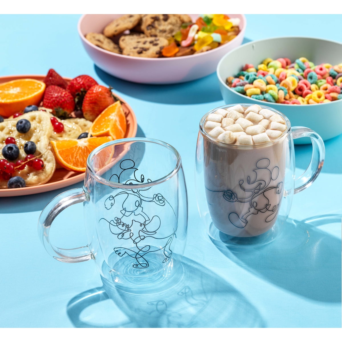 Disney Mickey Mouse & Pluto Aroma Glass Coffee Mugs - 13.5 oz - (Set of 2) Double Wall Insulated Large Glass Tea Cup with Handle