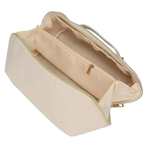 Cosmetic Bag, PU Leather Woven Pattern Make Up Storage Bag Zipper Travel Cosmetic Bag with Large Capacity Professional MakeUp Organizer