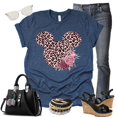 thumbnail image 5 of Women Teen Leopard Print Mickey Ears with Flowers Shirt Floral Adult Women Ladies Boho Character Tshirt (Medium, Navy), 5 of 7