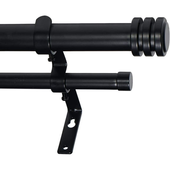 eTeckram 1" Double Curtain Rod with Conti Finials (28‘’-48‘’, Carbon black)