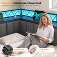 thumbnail image 6 of Corner Bed Frame Queen Size with 6 Storage Drawers, Charging Station & RGB Led Lights, Metal Daybed with Upholstered Guardrail and Storage Shelves, Queen Platform Bed Frame for Teens/Adult, Black, 6 of 9