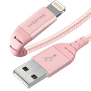 Overtime 6 Foot iPhone Charger Apple MFI Certified , Lightning iPhone Charger Cable 6Ft, Nylon Braided Phone Charger and Sync Cable - Rose Gold