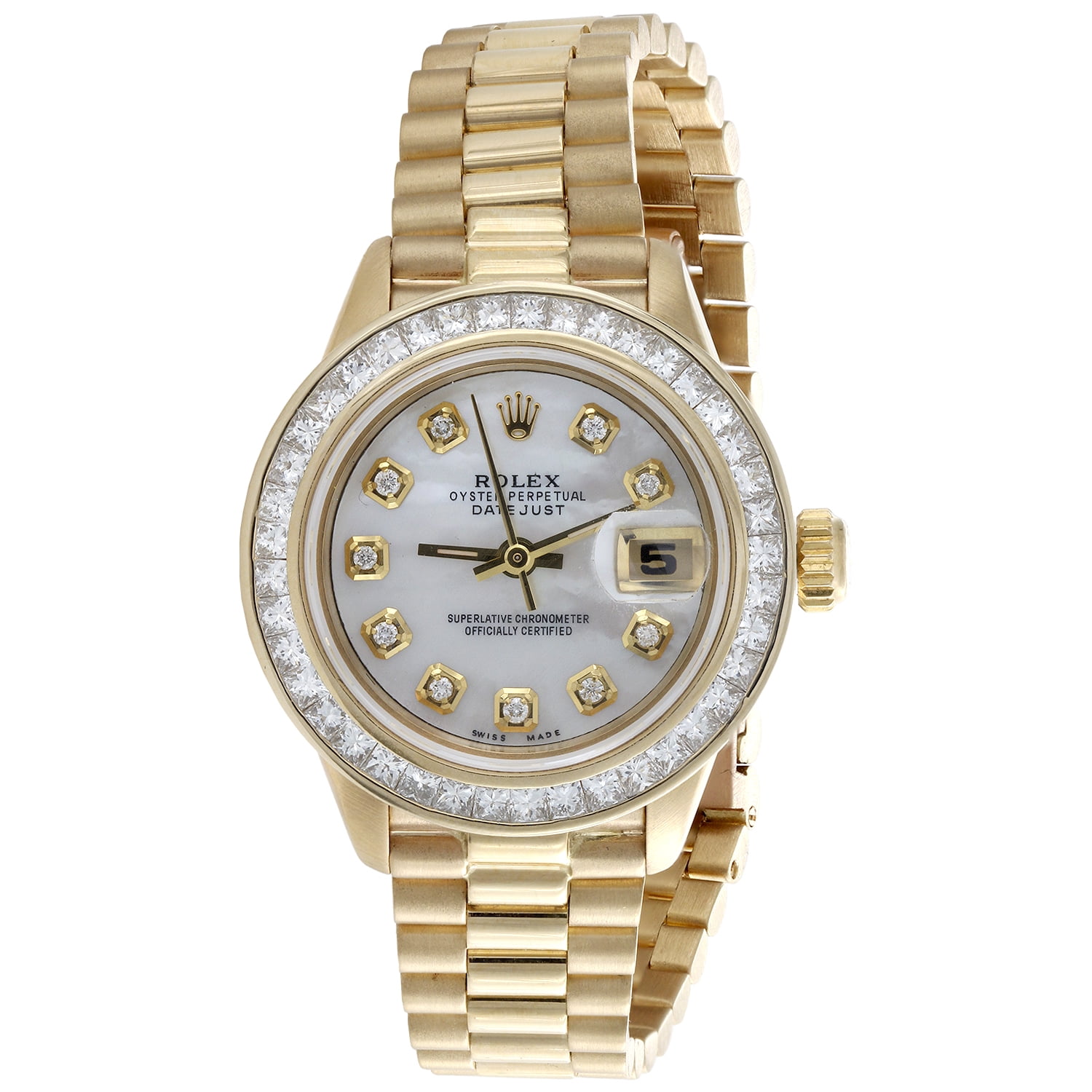 Rolex DateJust President Princess Cut Diamond Watch 18K Gold 26mm MOP ...