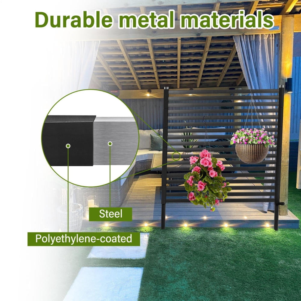 48.8" x 35.4" Outdoor Privacy Screen,No-Dig Metal Fence, Decorative Garden Barrier,Black