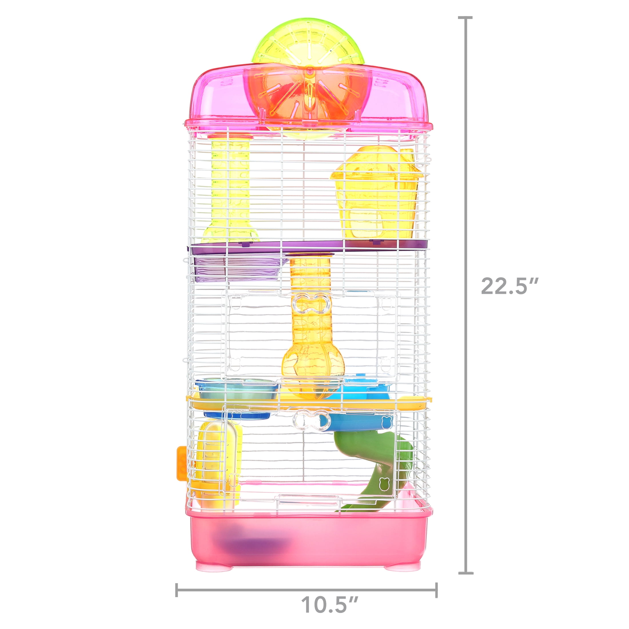 YML 3-Level Clear Plastic Dwarf Hamster Mice Cage with Ball on Top, Pink