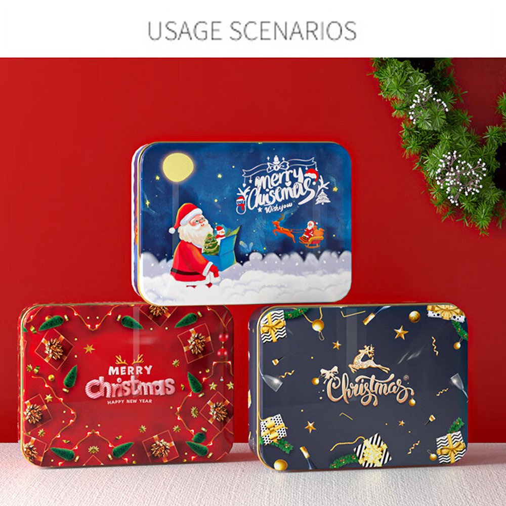 Lot De 2 Boîtes Métalliques De Noël Rouges - Rangement Bonbons, Biscuits, Petits Objets, Décoration Cadeau Festif - 9