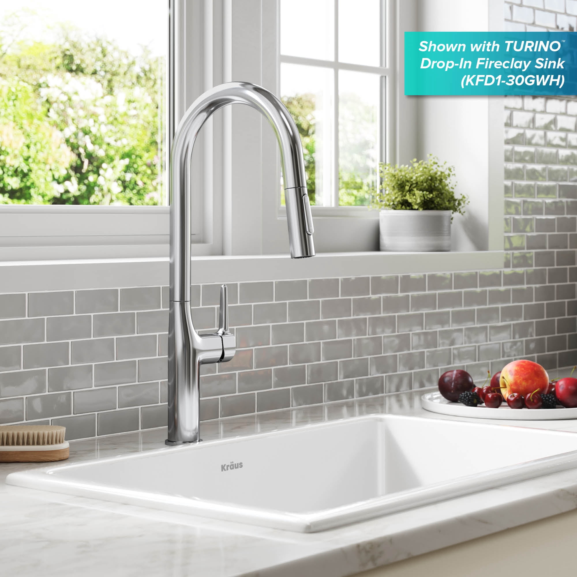 Kraus Oletto Tall Modern Pull-Down Single Handle Kitchen Faucet in Chrome