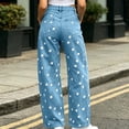 thumbnail image 3 of Curved Leg Denim Jeans Womens Jeans Y2K Polka Dot Print Casual High Waisted Wide Leg Jeans With Pockets Buttons Zipper Casual Stretchy Denim Pants, 3 of 7