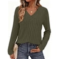 thumbnail image 1 of Remera PRETTYGARDEN de Punto Acanalado Manga Larga Cuello en V Verde Militar Talle L, 1 of 5