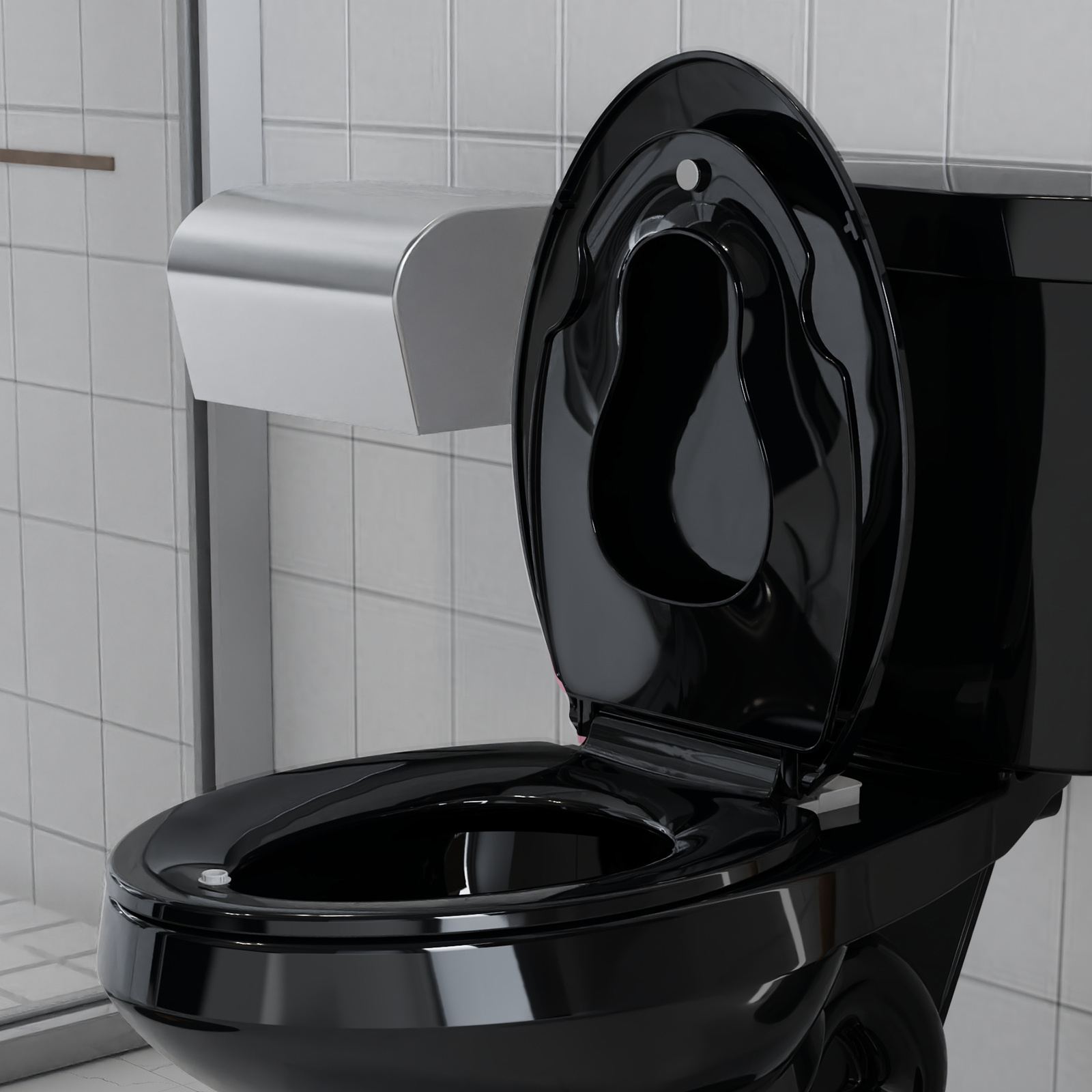 Toilet Seat with Toddler Potty Training Seat Built-In, for Both Child & Adult, Potty Training Seat, No Wiggle and Easy to Install, 19" Elongated Detachable Toddler Seat for Longtime Usage, Black