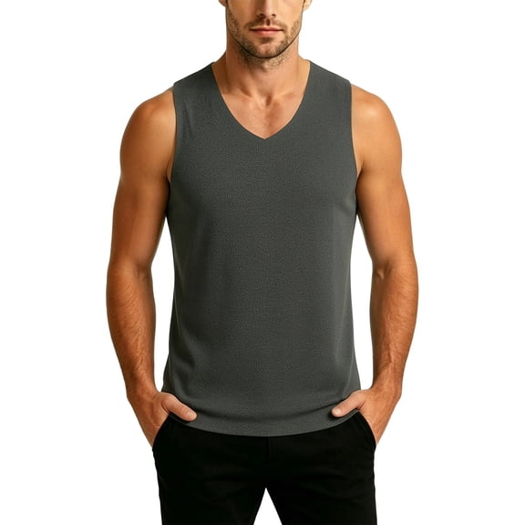 Kalauyu Mens Sleeveless V Neck Tank Tops Slim Fit Breathable Quick Dry Summer Solid Color Gym Workout Sleeveless Shirts