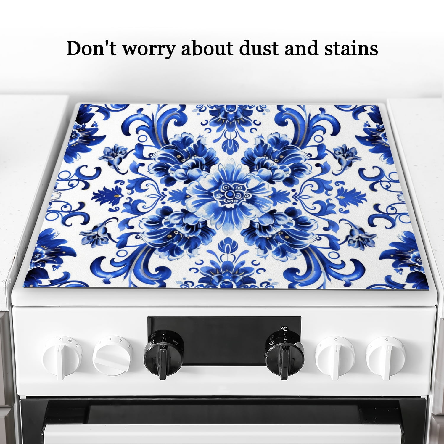 Stove Cover For Glass Top Electric Stove, Blue And White Pattern Square Foldable Kitchen Coooktop Protector Mat, Decoration Waterproof Pad for Kitchen RV(28×20 Inch)