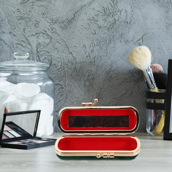 Soimiss Green Lipstick Organizer Durable Cosmetic Storage Case with Retro Clamp Design for Cosmetics