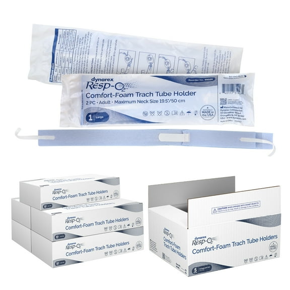 Dynarex Comfort-Foam Tracheostomy Tube Holder - with Soft Foam Tube Padding & Secure Hook & Loop Closure - 2 Piece, Large, Case of 50