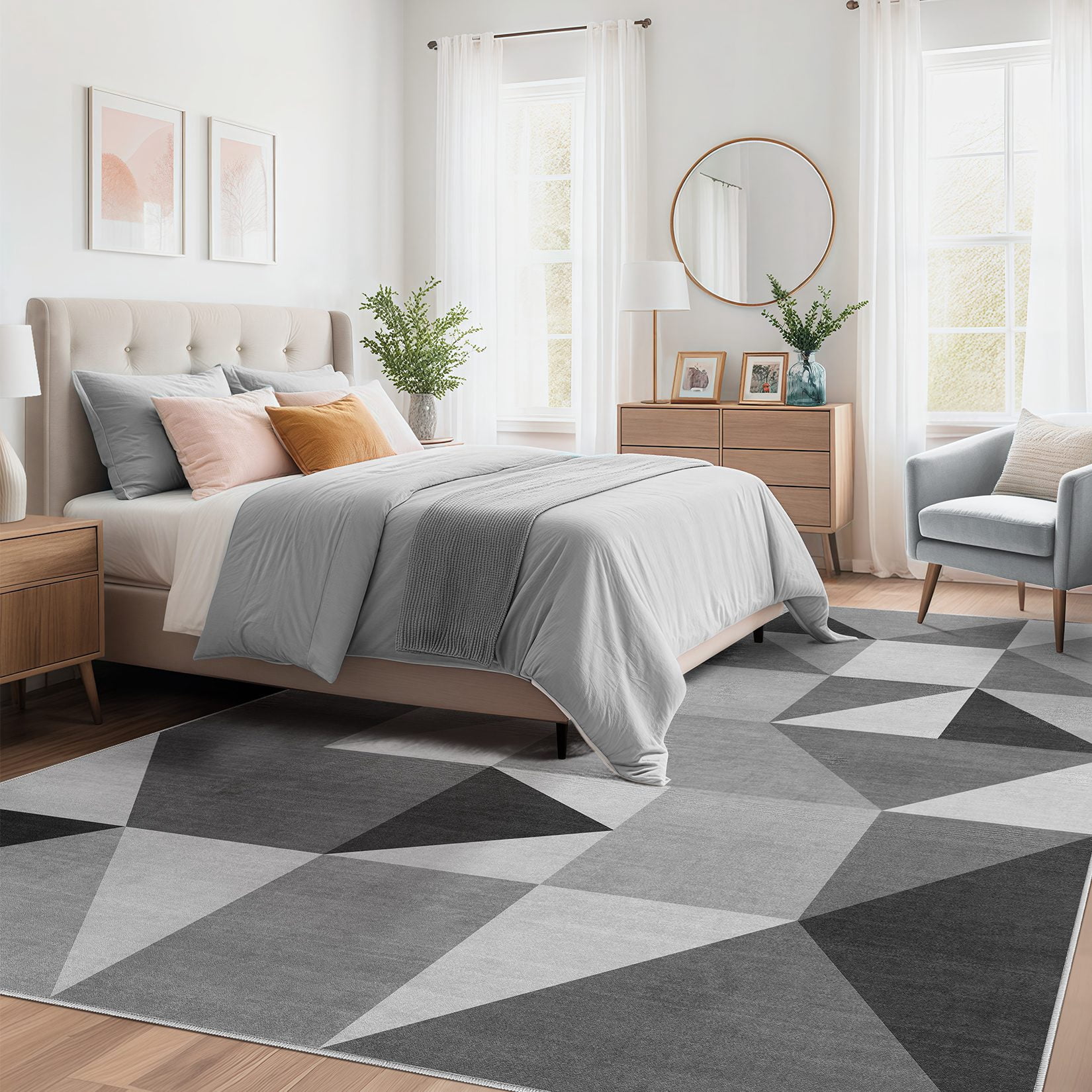 MICGEEK 10x14 Washable Area Rugs for Living Room, Modern Geometric Printed Rug, Vacuum-Friendly, Non Slip Indoor Rug for Bedroom Dining Room Home Decor Carpet, Gray