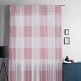 thumbnail image 5 of Pink Plaid Semi Sheer Curtains Drapes for Living Room, Bedroom, French Doors Window 63 Inches Long, Spring Farmhouse Buffalo Checkered Rod Pocket Chiffon Curtain Drapery Voile Draperies Panel, 5 of 6