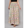 thumbnail image 2 of Women Aqua Blue & Pink Floral Block Printed Cotton Maxi Skirt with Elastic Waist - S, 2 of 6