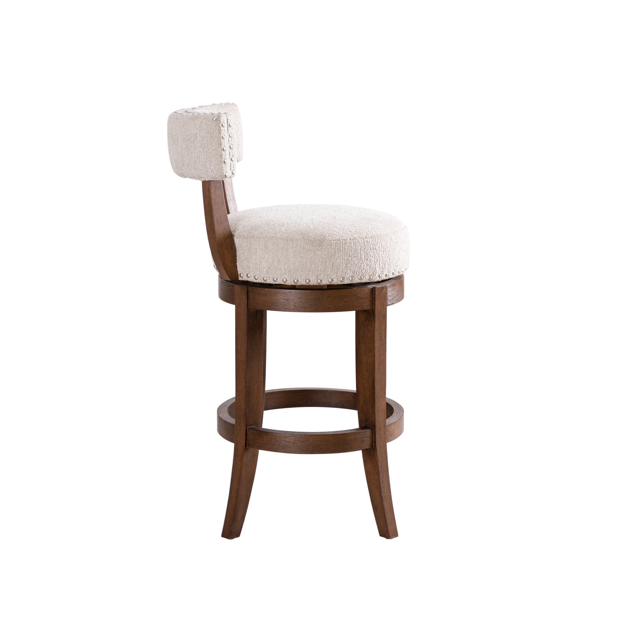 Mystic Brown Solid Wood Upholstered 26" Counter Height Swivel Barstool with Ancient Stone Fabric Seat - Set of 3