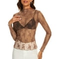 thumbnail image 3 of Liacowi See Through Long Sleeve Tops for Women Sheer Mesh Tops Floral Lace Loose T-Shirts Clubwear, 3 of 8