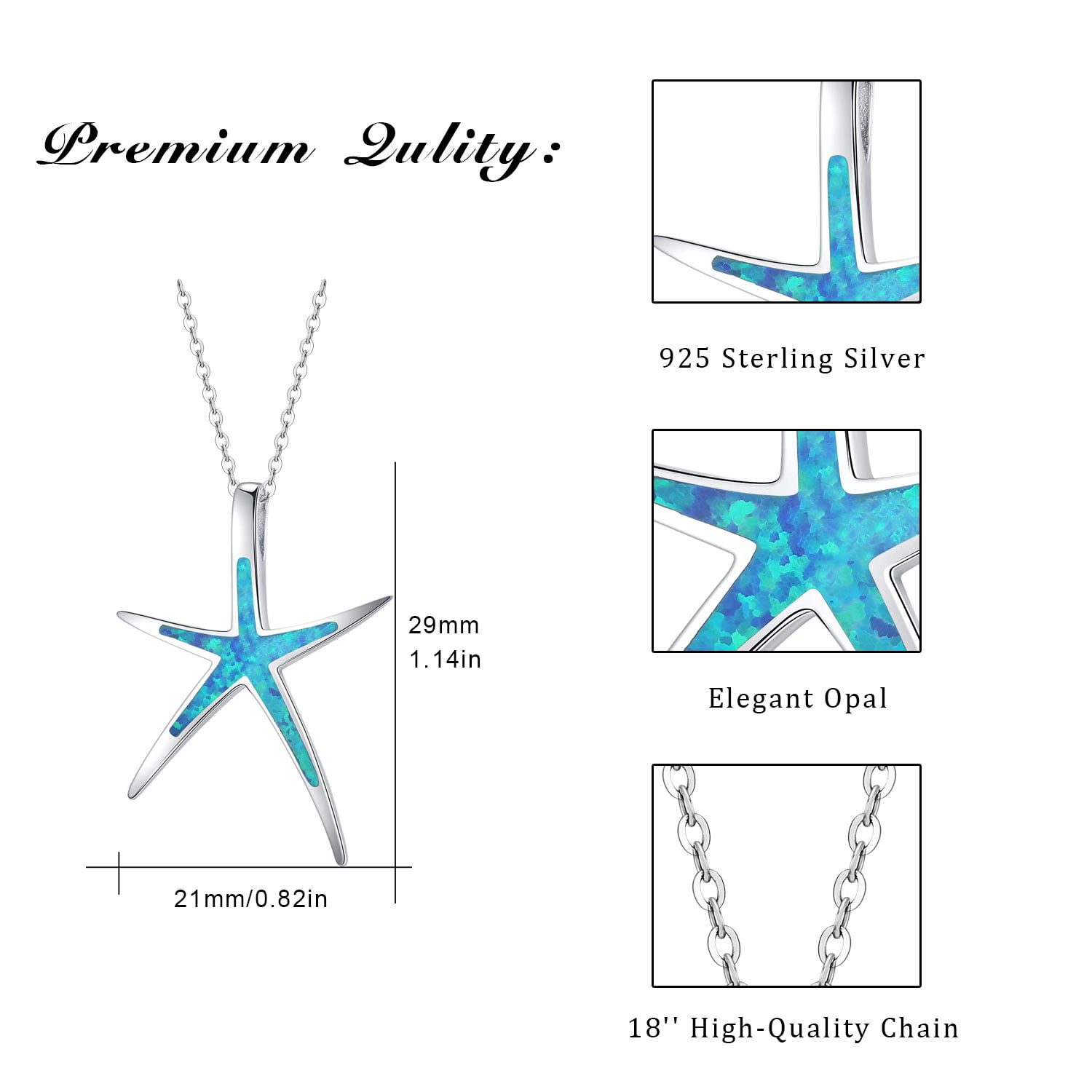 Hawaiian Beach Nautical Ocean Pendant Starfish Jewelry Opal Jewelry Valentine Gifts for Women Girlfriend Daughter 925 Sterling Silver with Opal Cuoka Starfish Necklace