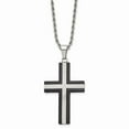 thumbnail image 1 of Stainless Steel IP Black-plated Laser Cut Cross Necklace; 24 inch; for Adults and Teens; for Women and Men, 1 of 3