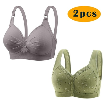 GERsome 2pcs Assorted Color Comfortable Full Coverage Bra for Women Wireless Bras with Soft Support Plus Size Everyday Bras 2PC#Gray/Green XXL