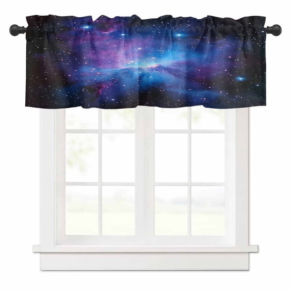 Starry Sky Valances for Windows Dark Blue and Purple Space Stars Mystery Universe Rod Pocket Curtain Valance Window Treatment Short Curtains for Kitchen Living Room, 54"x18"