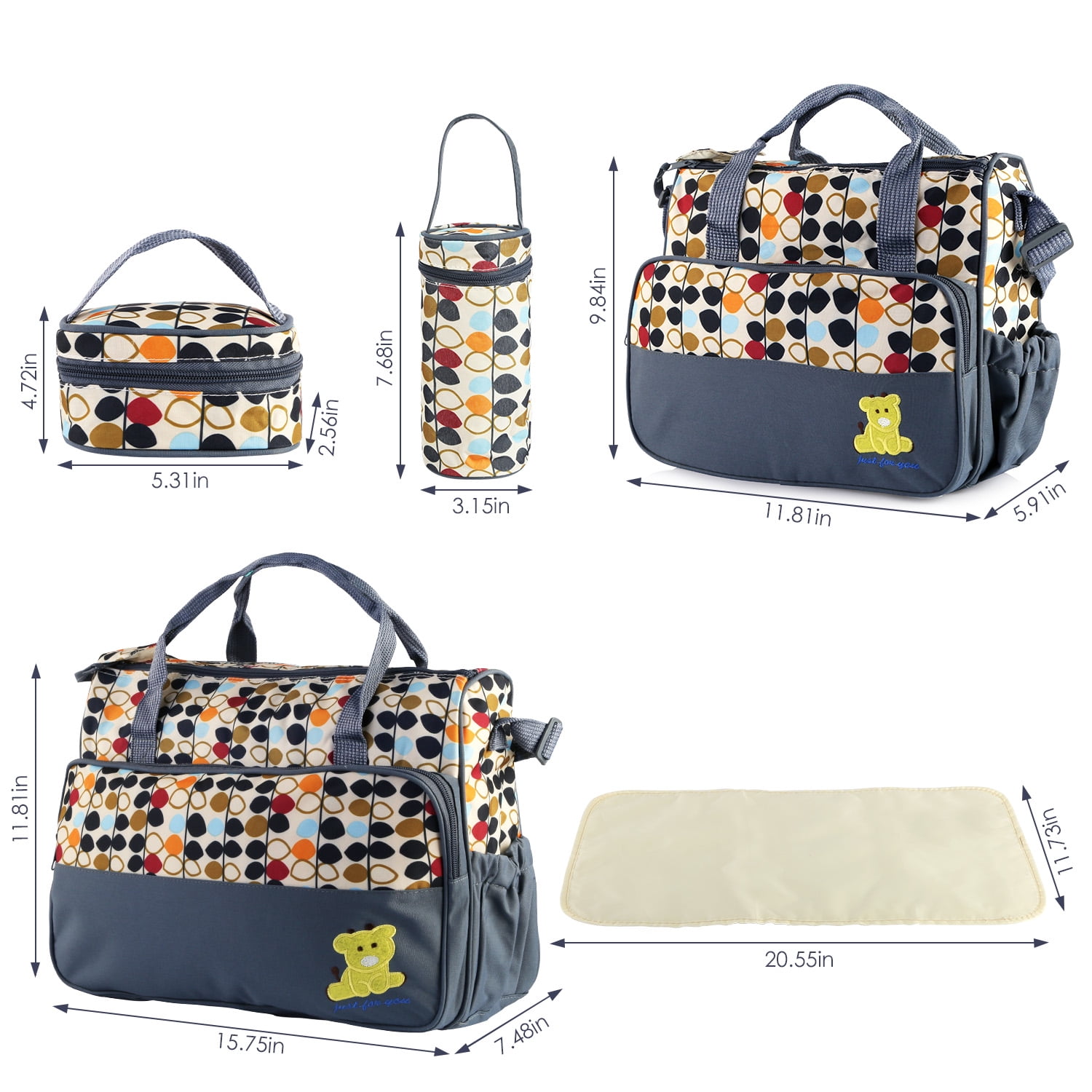 Imountek 5Pcs Diaper Bag Tote Set, Baby Diaper Bag Set with Changing Pad, Insulated Pockets, Water-Resistant Travel Tote for Mom and Dad, Gray