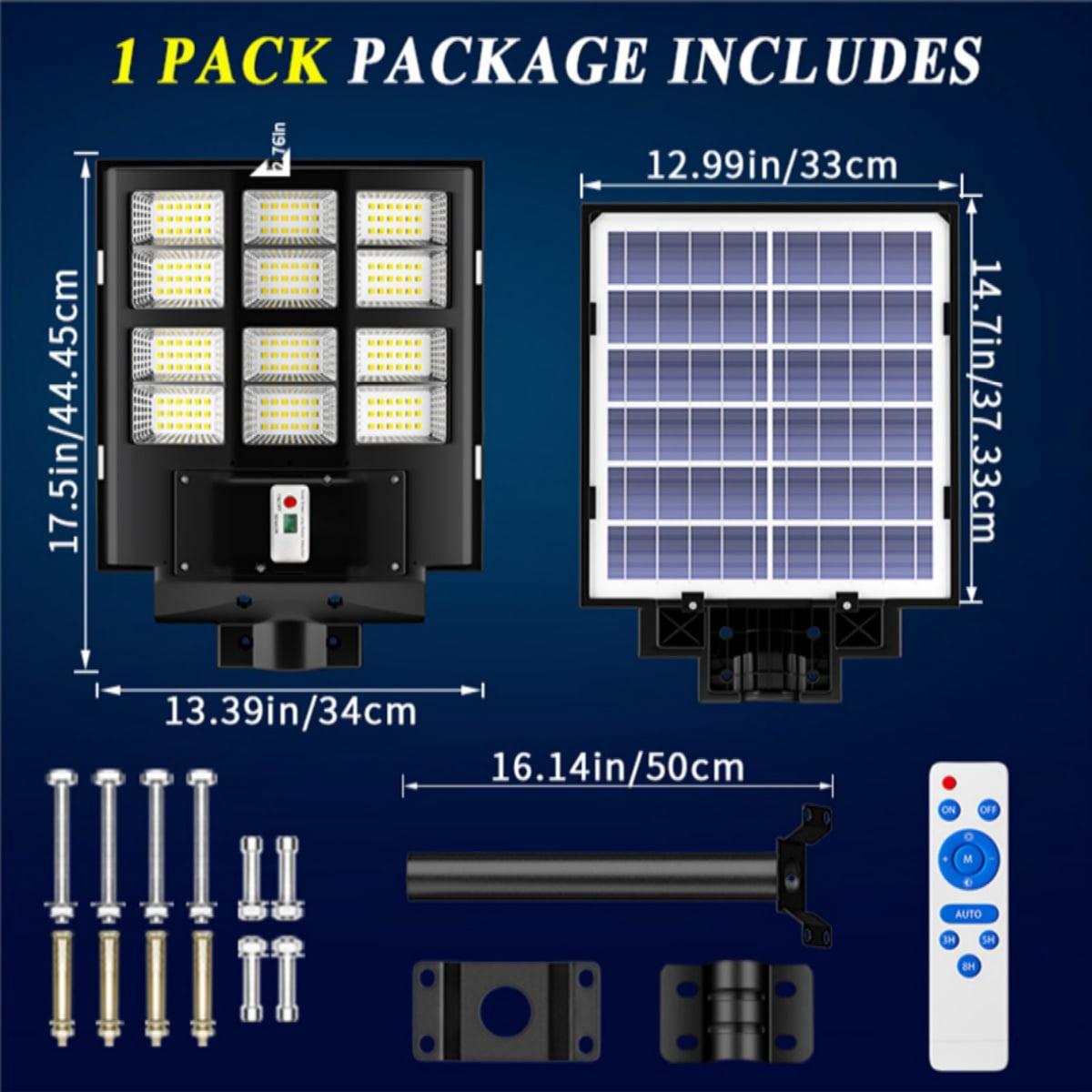 Gefolly 6500W Solar Street Lights Outdoor，Commercial Parking Lot Lights Solar Powered Outdoor Lights Dusk to Dawn，Yard Garden Flood Security Lamp with Sensor & Remote Control, IP67