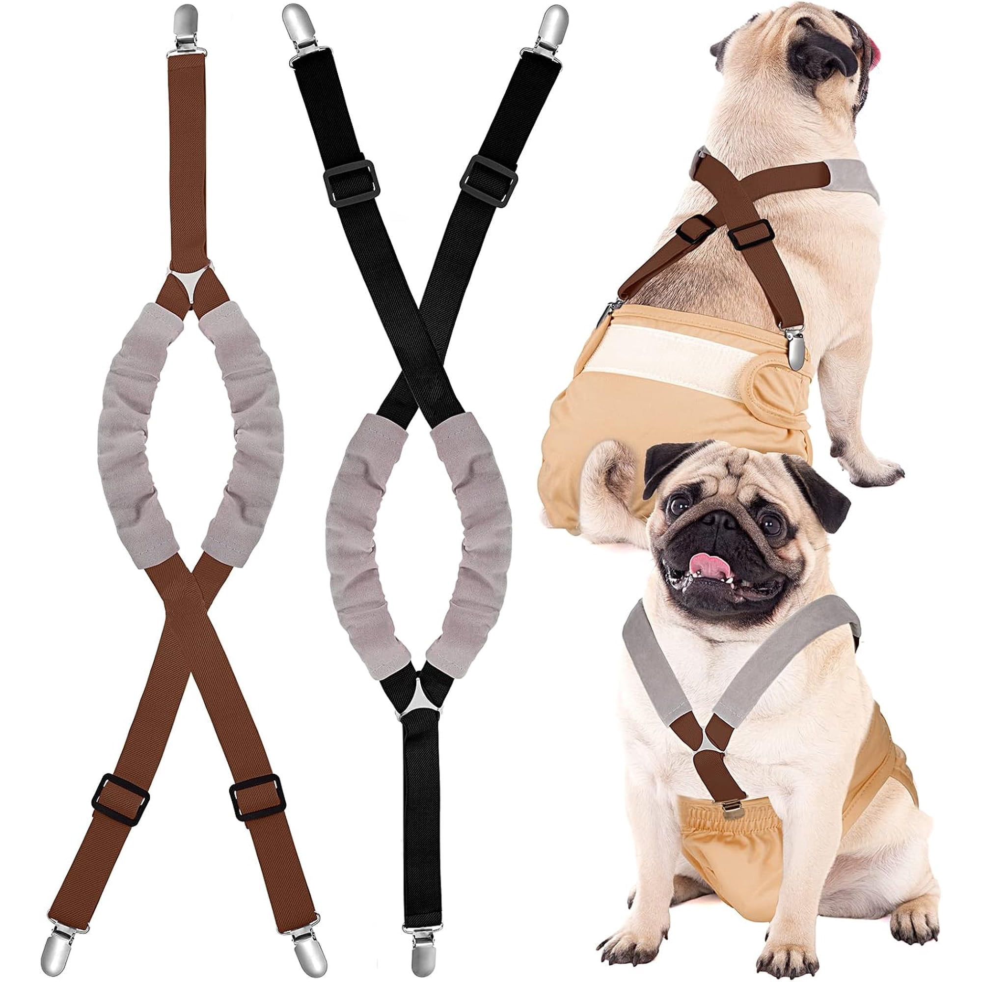 2 Pcs Dog Suspenders Diaper Suspenders Soft Female Male Adjustable Washable Pet Diaper Keeper Suspender for Doggy Skirt Dress Diapers Gift(Black, Brown,Small)