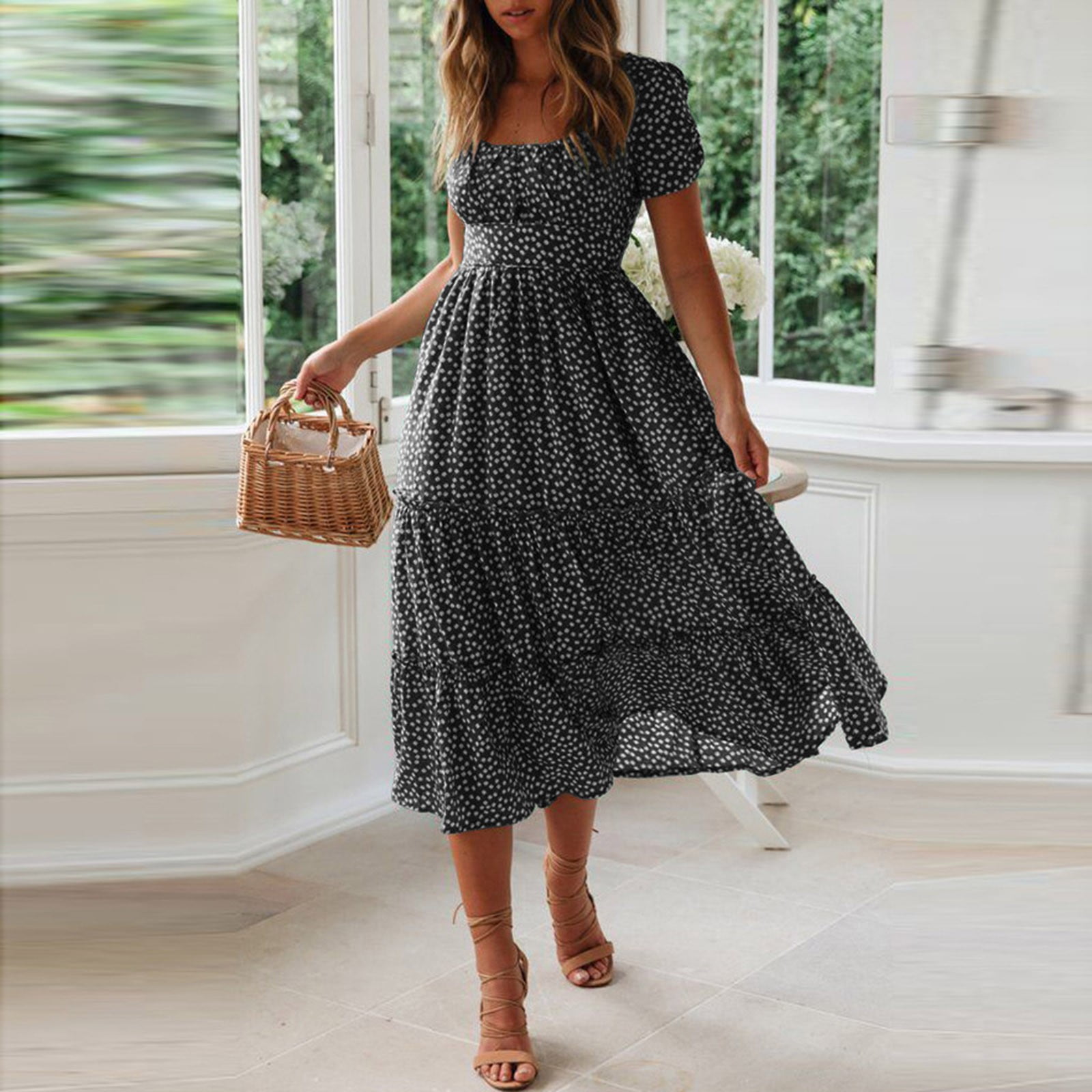 Womens Summer Wrap Dresses Women'S Summer Dress Flare Sleeve Dress Floral  Print Casual Flowy Midi Dress Women'S 4x Dress Pants - Walmart.com