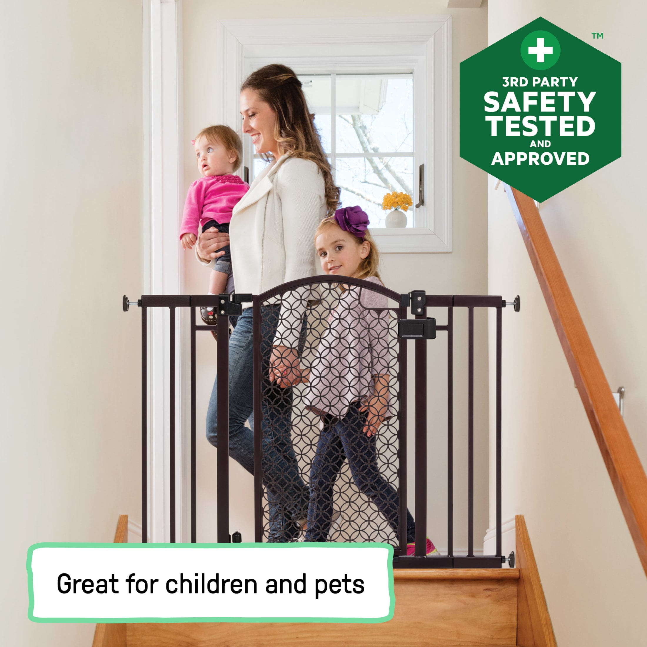 Summer by Ingenuity Modern Home Decorative Walk-Thru Safety Pet and Baby Gate, 28 - 42" Wide, 30" Tall - Metal and Bronze Finish