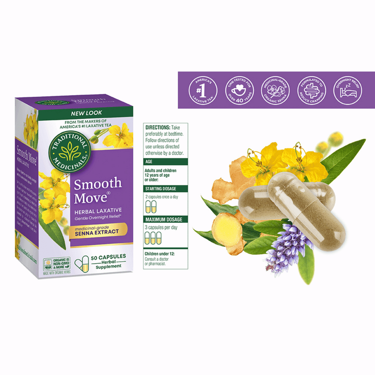 Traditional Medicinals, Herbal Laxative Pills, Smooth Move Senna