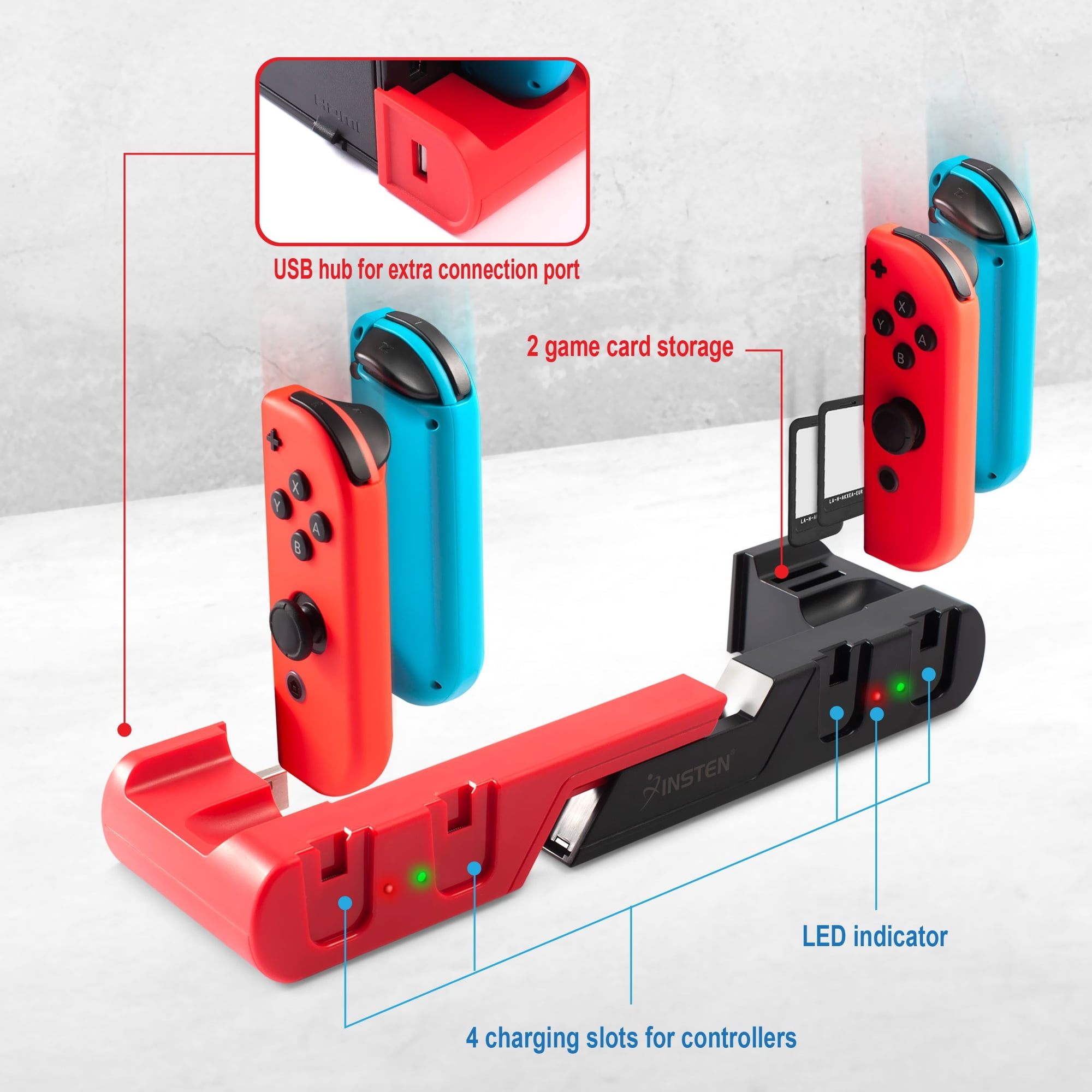 Insten Charging Dock Station For Nintendo Switch and OLED Model Console and  Joycon Controller, with LED Indicator, Extra Two USB 2.0 Ports & USB-C