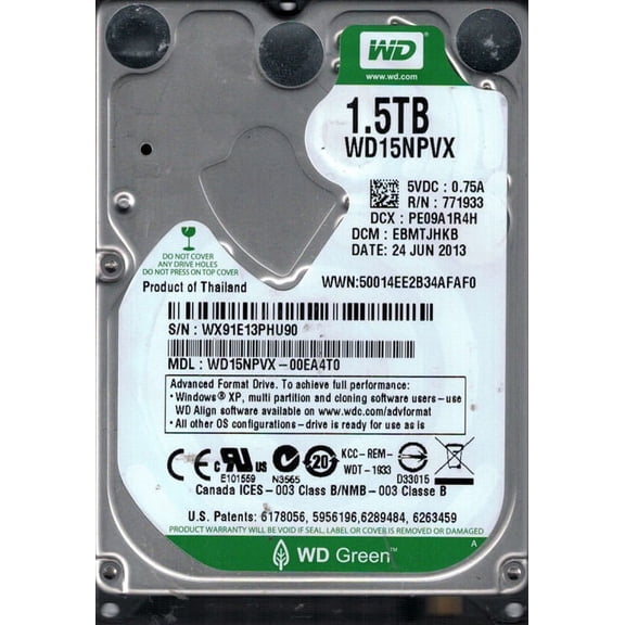 Western Digital WD15NPVX-00EA4T0 1.5TB DCM: EBMTJHKB