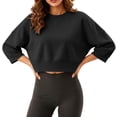 thumbnail image 5 of Naotn Women Cropped Sweatshirts Fall Trendy Crew Neck 3/4 Raglan Sleeve Solid Loose Casual Workout Pullover Tops, 5 of 8