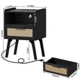 thumbnail image 2 of LELELINKY Rattan Nightstand with Charging Station, Boho Bedside Table with Handmade Drawer & Open Shelf for Bedroom, Black New, 2 of 7
